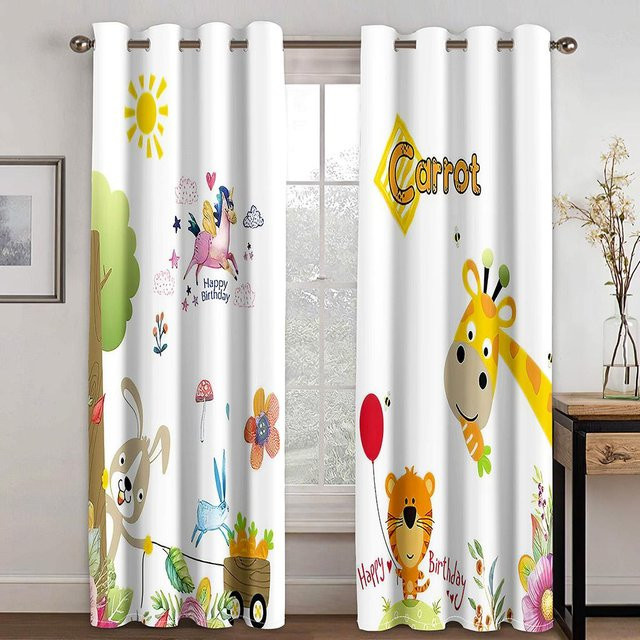 2er-Set halbtransparente Fenstervorhänge mit niedlichem Katzen-Tierpark-Motiv für Kinderzimmer und Wohnzimmer, Polyester, Mehrfarbig, B: 160 cm, H: 184 cm - Bild 1