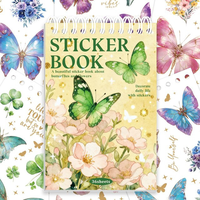 36 Blatt Buchaufkleber mit über 300 Blumen- und Schmetterlingsmotiven in Multicolour für Scrapbooking, Journaling und Bastelarbeiten - Bild 1