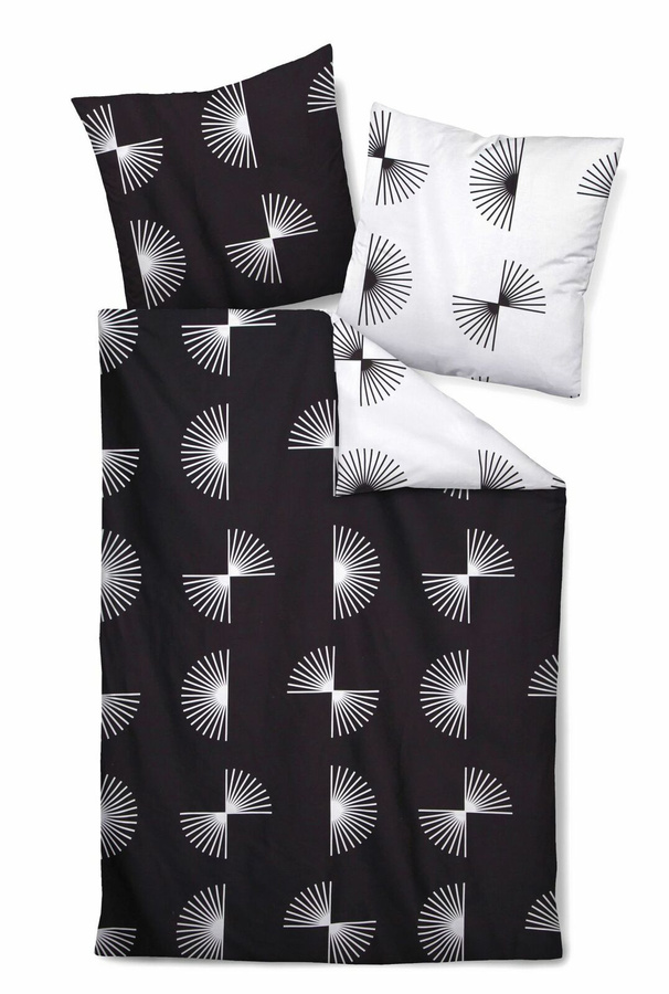 Janine J.D. Mako-Satin Bettwäsche mit Strahlen-Grafik in Schwarz-Weiß, Set bestehend aus Bettbezug und Kissenbezug, B/H: 155 x 220 cm und 80 x 80 cm - Bild 1