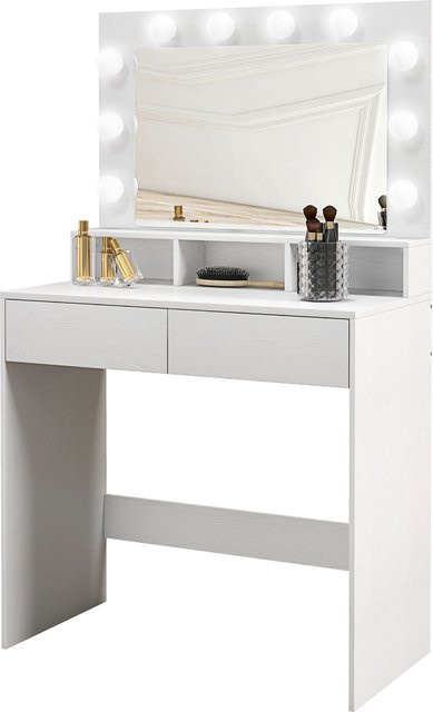 HOMCOM Schminktisch mit Hollywood-Spiegel und 10 LED-Glühbirnen, moderner Friseurtisch mit Schubladen in Weiß, B/T/H: 80 x 40 x 135 cm - Bild 1