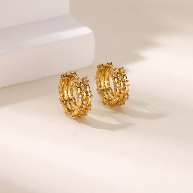 HPTOTMG Hoop Ohrringe, Edelstahl, Gold, Zirkonia, Damen - Bild 1
