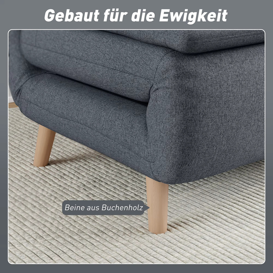 HOMCOM Schlafsessel 3-in-1 als Schlafsofa und Relaxsessel mit Bettfunktion, Leinenoptik in Grau, inklusive Lendenkissen, B/T: 191 x 95 cm - Bild 4