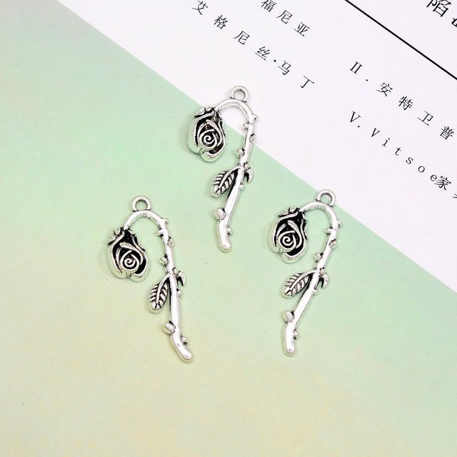 Fezrgea Charms Rose Flower Pendants, Silber, Vintage, Unisex, 15x39mm - Bild 1