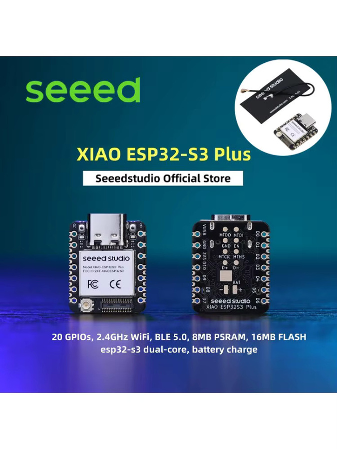 Seeed XIAO ESP32S3 Plus Mikrocontroller mit 2,4GHz WLAN, BLE 5.0, 16MB Flash und 8MB PSRAM in Schwarz - Bild 3