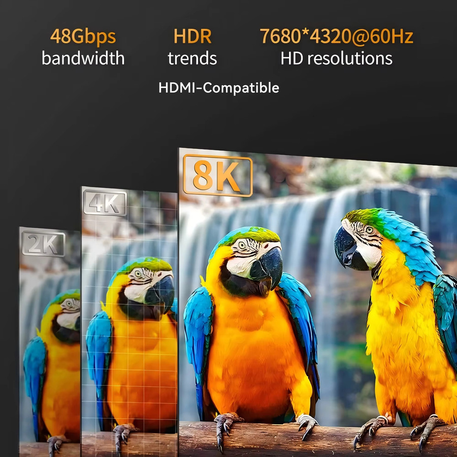 VAORLO HDMI 2.1 Kabel in Schwarz mit 8K/60Hz, 4K/120Hz und 48Gbps für TV-Box, PS5, PS4, Laptop und Monitor - Bild 4