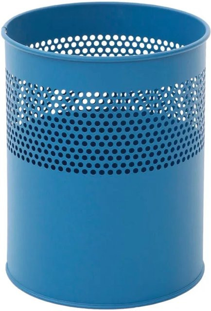 PROREGAL Runder halbperforierter Papierkorb aus Metall in Blau, H: 27,5 cm, Ø: 23,5 cm - Bild 1