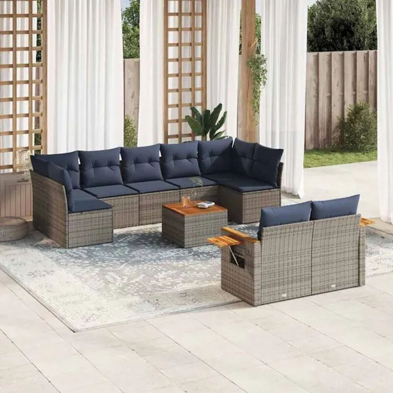 10-teilige moderne Garten-Sofagarnitur mit Kissen aus grauem Polyrattan von vidaxl - Bild 1