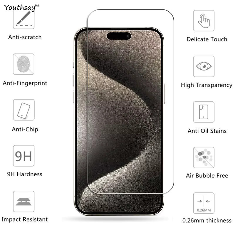 Youthsay Displayschutzfolie aus gehärtetem Glas und Objektivschutzfolie für iPhone 16 Pro Max, 15, 14, 13, 12, 11 Pro Max, transparent - Bild 2