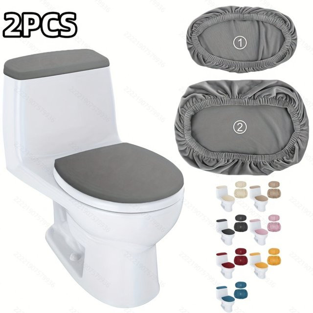 2er-Set WANERQU elastische Toilettensitzbezüge in Grau für ovale Toilettendeckel und Wassertanks - Bild 1