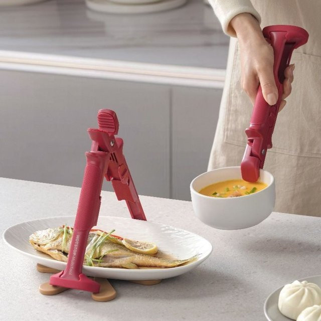 zxyouping 2-in-1 Anti-Verbrühungs Tablett- und Schüsselhalter aus Silikon in Rot mit Anti-Slip-Funktion - Bild 1