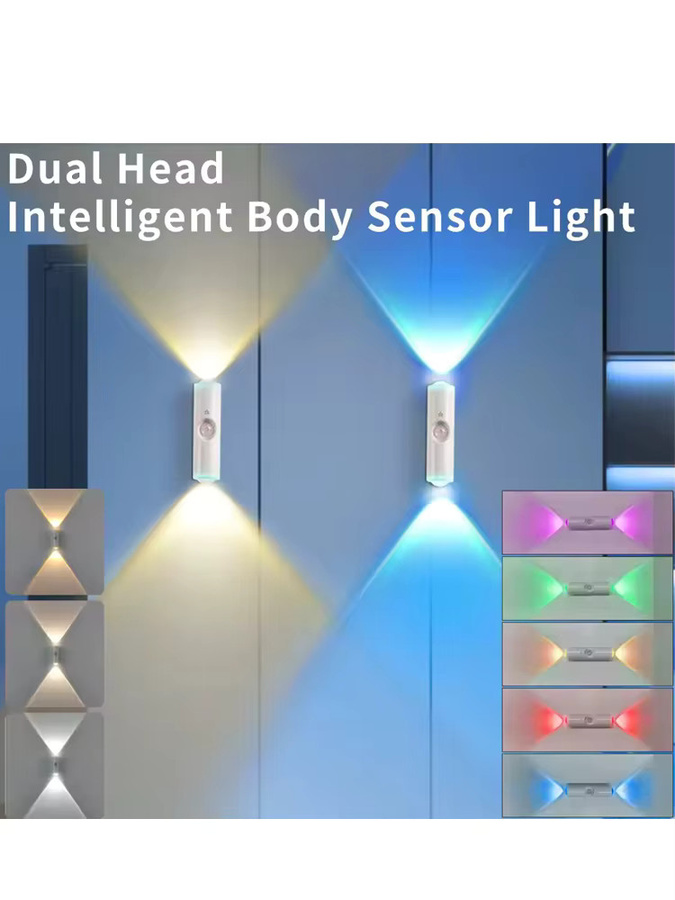 Szaoju Doppelkopf LED Nachtlicht mit Bewegungssensor und RGB Stimmungslicht, wiederaufladbare magnetische Wandlampe in Weiß und Multicolour für Treppenhaus, Schlafzimmer und Wohnzimmer - Bild 5