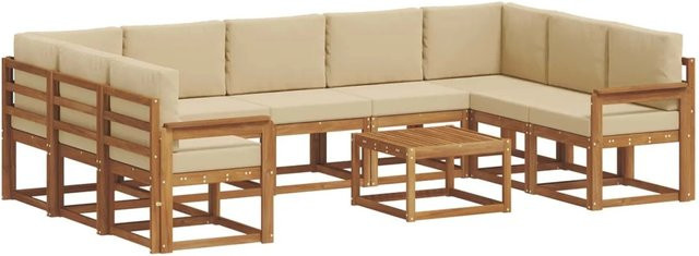 vidaXL Outdoor-Sofagarnitur aus Akazienholz mit Kissen, 10-teilig, Natur und Beige - Bild 1