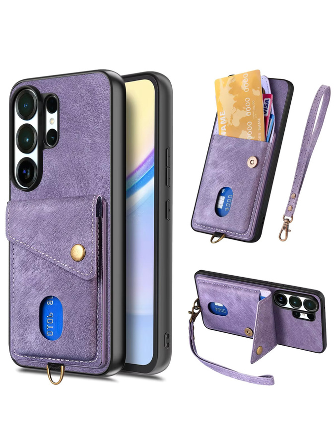 Luxuriöse magnetische Geldbörse-Schutzhülle mit Kartenhalter für Samsung Galaxy S26 Ultra, S25, S24 und S23 Ultra in Purple - Bild 5