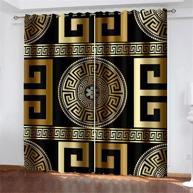 Yiran Furniture Transparente Vorhänge im Barock-Stil, Schwarz-Gold, 2er-Set, B: 50 cm, H: 130 cm - Bild 1