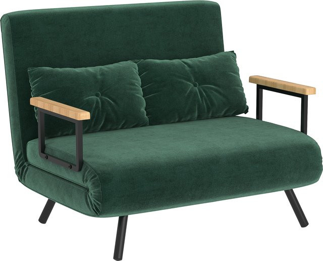 HOMCOM 4 in 1 Schlafsofa als 2 Sitzer mit Schlaffunktion, klappbarer Schlafsessel mit 5-stufig verstellbarer Rückenlehne und Lendenkissen in Samtoptik, Farbe: Grün, B: 183 cm, T: 98,5 cm - Bild 1