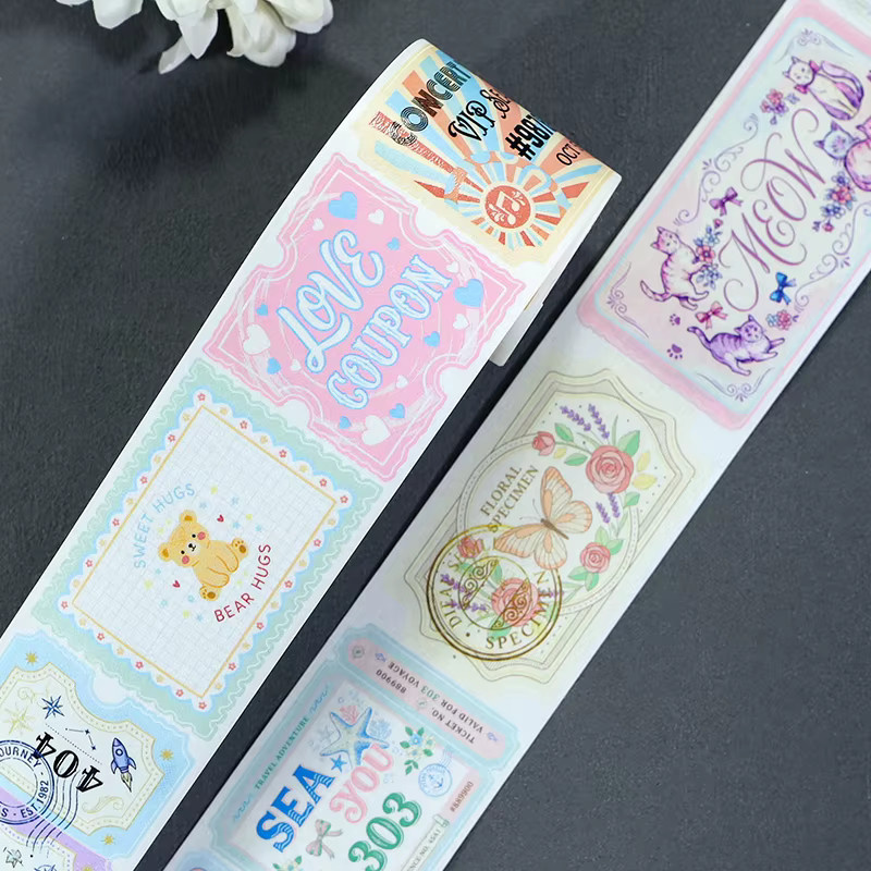 Dekoratives Washi-Tape mit Blumen-Motiv und 3D-Kristalltinte, vorgeschnittenes Etiketten-Abdeckband in Multicolour für Scrapbooking und Planer, 2 m pro Rolle - Bild 2