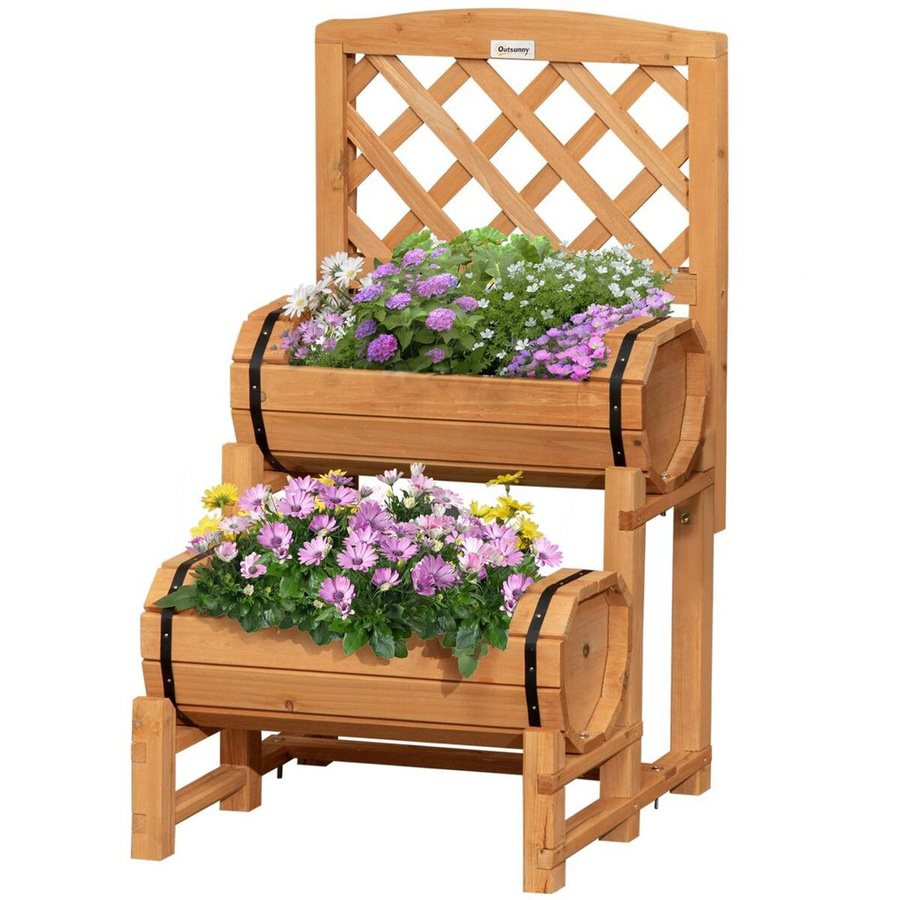 Outsunny Hochbeet aus Holz mit Rankhilfe in Gelb oder Braun für den Garten - Bild 5