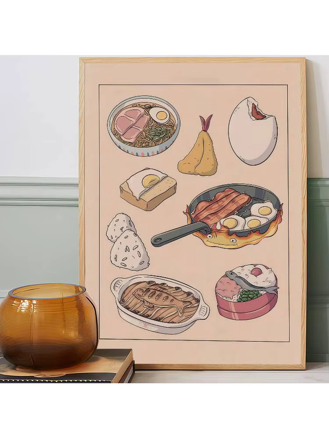 Selbstklebendes Kunstposter Moetch mit Studio Ghibli japanischem Essen Motiv in Multicolor auf Whitepaper - Bild 3