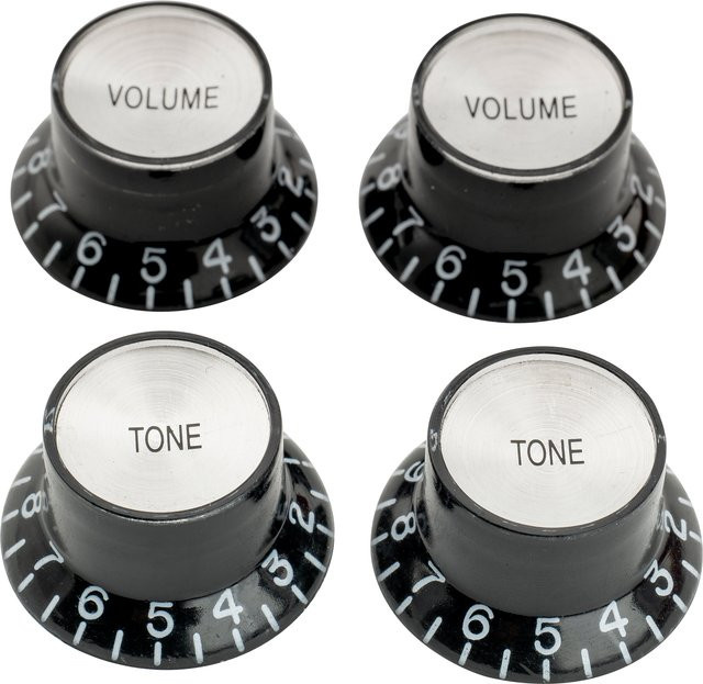 Musiclily Pro Top Hat Bell Knobs Ton- und Lautstärkeregler für Epiphone LP SG, Linkshändig, Schwarz, Set von 2T2V - Bild 1
