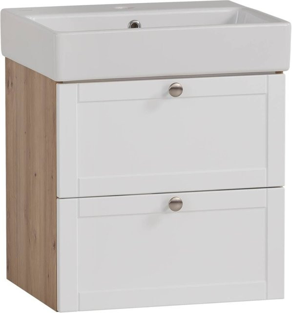 Waschbeckenunterschrank Jesper von Möbelpartner in Eiche Artisan Nachbildung und Weiß Matt in Landhausoptik B/H/T: 50 x 57 x 40 cm - Bild 1