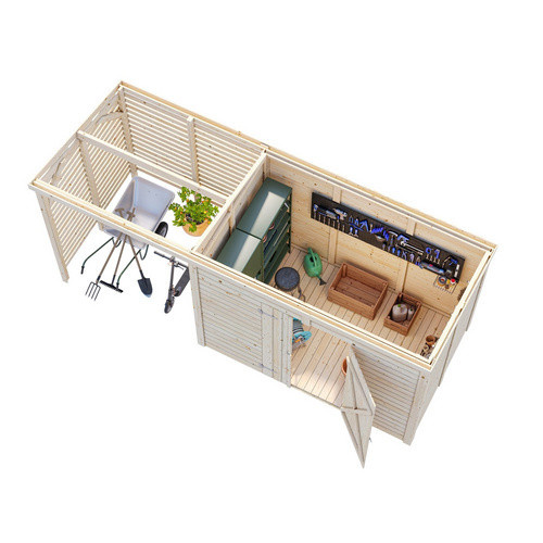 Palmako Gerätehaus Leif aus Fichtenholz in Braun mit Pultdach und Vordach, B/T/H: 460 x 170 x 228 cm - Bild 2