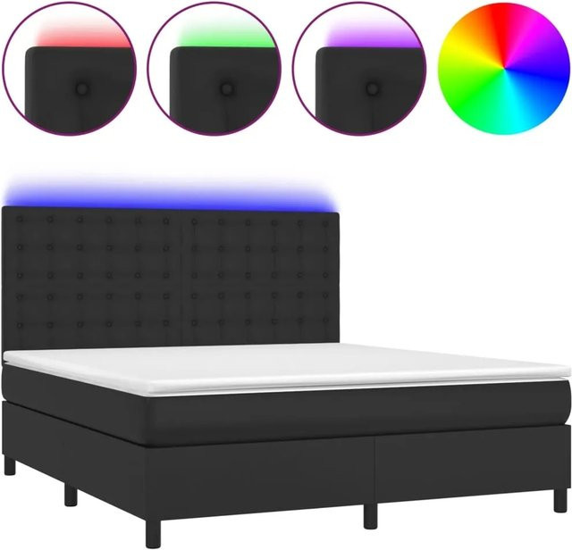 vidaXL Boxspringbett mit Matratze und LED-Beleuchtung in Schwarz aus Kunstleder B/T/H: 160 x 200 x 128 cm - Bild 1