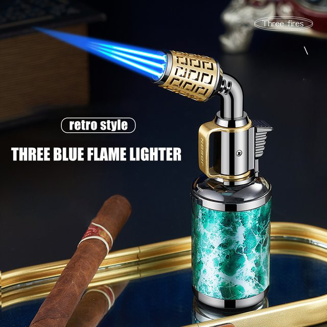 JOBON Retro Feuerzeug mit drei blauen Flammen in Blau und Multicolour mit verstellbarer Flammengröße und doppeltem Versicherungsschalter - Bild 1