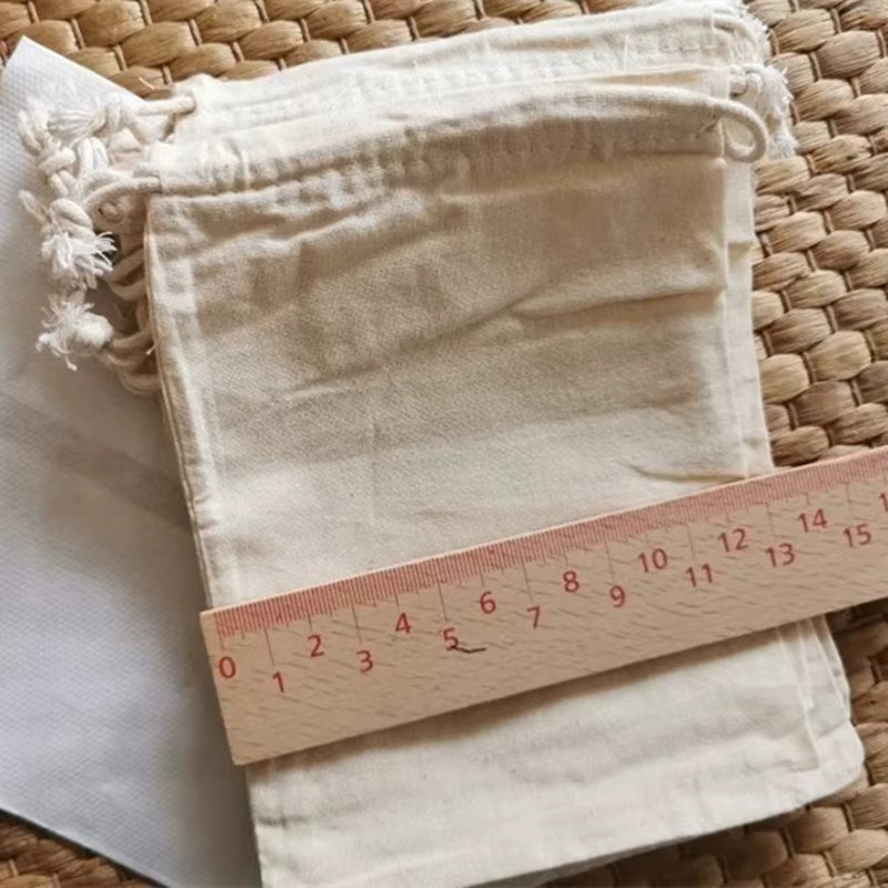 Staubdichte Baumwoll-Aufbewahrungsbeutel mit Kordelzug in Beige für Geschenke, Hochzeiten und Partys, 50 Stück - Bild 2