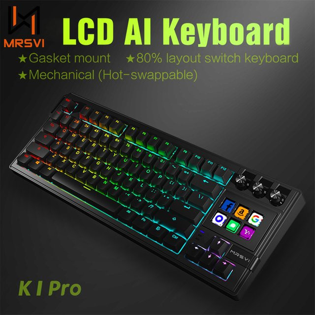 MRSVI K1 PRO Mechanische Gaming-Tastatur in Schwarz, 80 % Layout mit Visuellem LCD-KI-Display, RGB-Hintergrundbeleuchtung, Rote Achse und Hot-Swap, kabelgebunden mit abnehmbarem Kabel - Bild 1