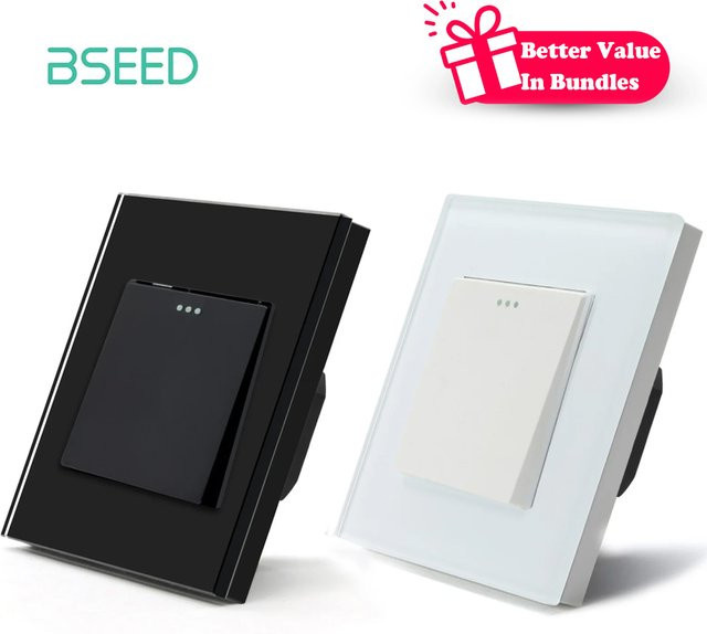 BSEED Wandschalter mit Glasscheibe, 1-Gang, 1-Wege, mechanischer Lichtschalter, Schwarz oder Weiß, 10 A - Bild 1