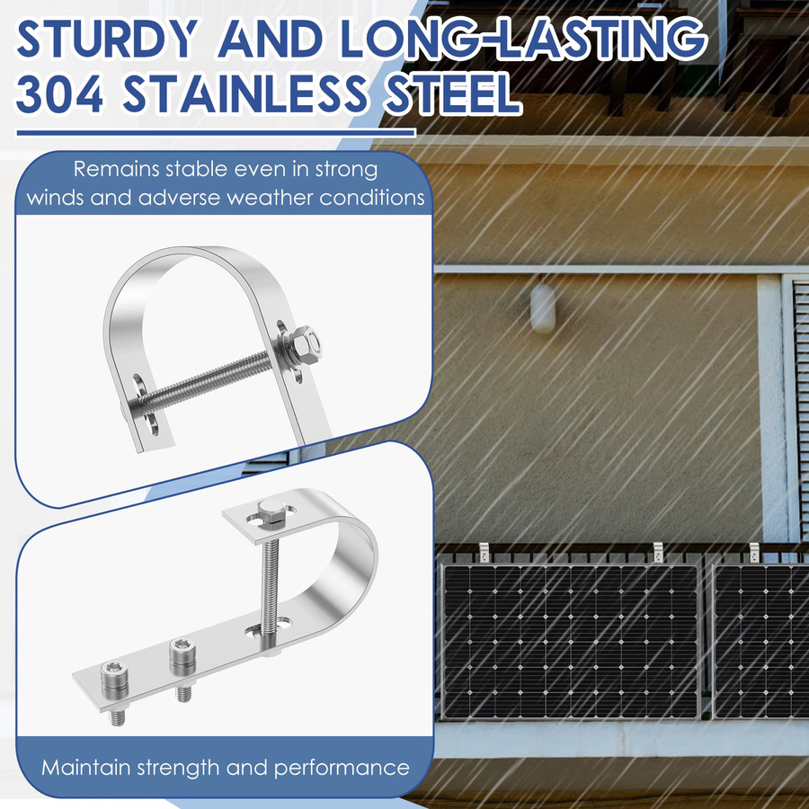 Bohrfreie Solarpanel-Montagehalterung aus 304 Edelstahl in Silber als komplettes Hardware-Kit für PV-Module an Balkon, Dach oder Wohnwagen - Bild 4