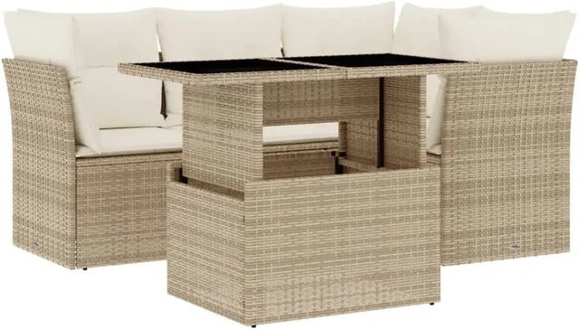 vidaXL 5-teilige Garten-Sofagarnitur aus Poly-Rattan mit Kissen in Beige-creme - Bild 1