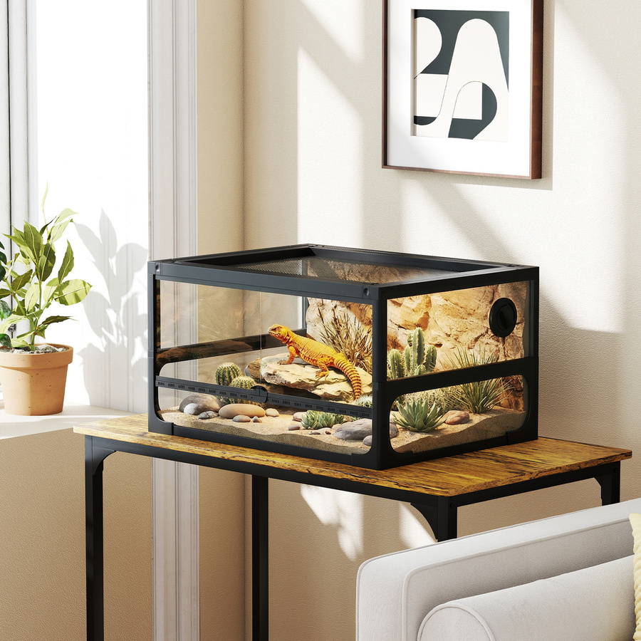 PawHut Erhöhtes klappbares Reptilien-Terrarium von Aosom in Schwarz mit gehärtetem Glas und Metallnetz, B/T/H: 60 x 45 x 32 cm - Bild 2