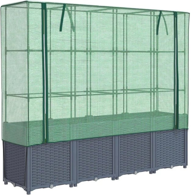vidaXL Hochbeet mit Gewächshaus-Aufsatz in Rattan-Optik, Dunkelgrau, B/T/H: 160 x 40 x 153 cm - Bild 1