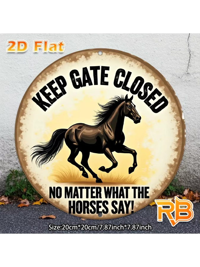 Potdemiel Vintage Metallschild Horse & Keep Gate Closed als rustikale Wanddekoration, Mehrfarbig, B/H: 20 x 20 cm - Bild 5