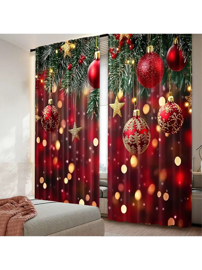 HolidayGlow 2er-Set Weihnachtsvorhänge aus Polyester mit Digitaldruck in Multicolor - Bild 5