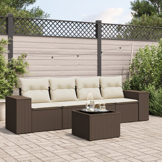 vidaXL 5-tlg Garten-Sofagarnitur aus Polyrattan in Braun mit UV-beständigen Kissen und pulverbeschichtetem Stahlgestell - Bild 3