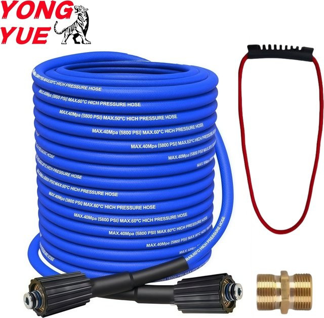 MUZHAN Druckreinigungsmaschinenschlauch blau, knickfester Verlängerungsschlauch mit M22-Anschluss, 5800 PSI, 14/15 mm - Bild 1