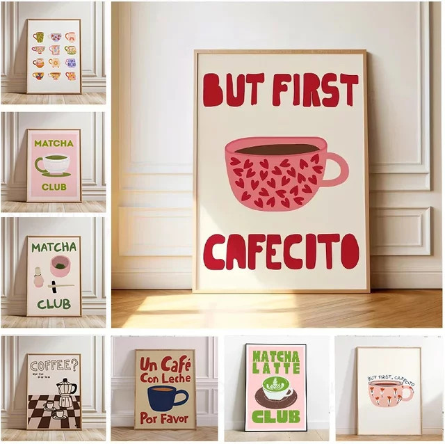 Minimalistischer Leinwanddruck Potdemiel mit But First Cafecito Zitat als spanisches Wandkunst-Poster für dein modernes Wohnzimmer oder Café - Bild 1