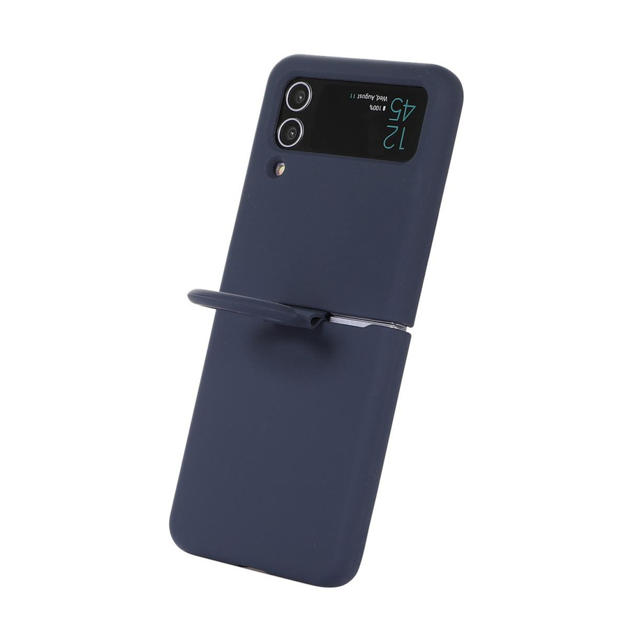 Stoßfeste Flüssigsilikon Klapphülle mit Ring für Samsung Galaxy Z Flip 4, Z Flip 3 5G in Blau - Bild 1