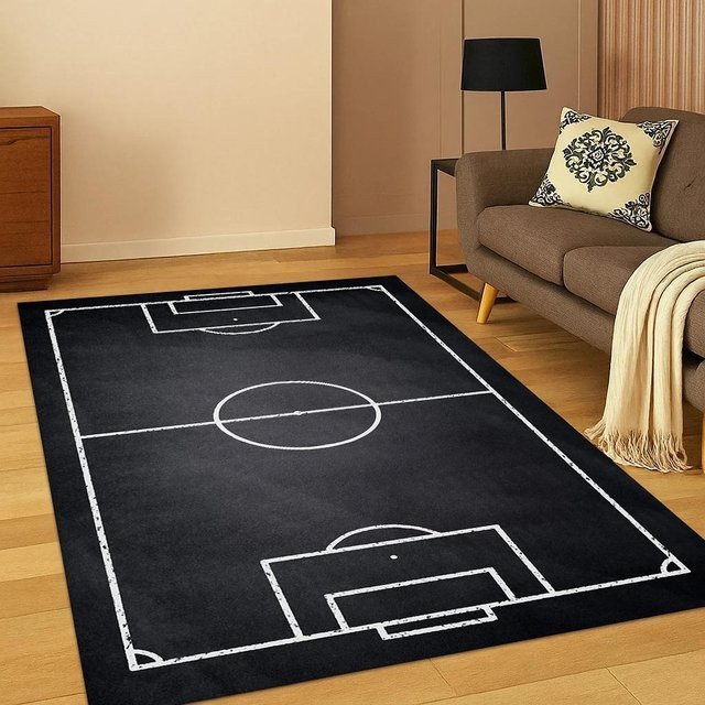 Lodestar 3D Fußballfeldteppich Schwarz, rutschfester Teppich aus Polyester für Wohnzimmer und Spielzimmer, B: 160 cm, T: 120 cm - Bild 1