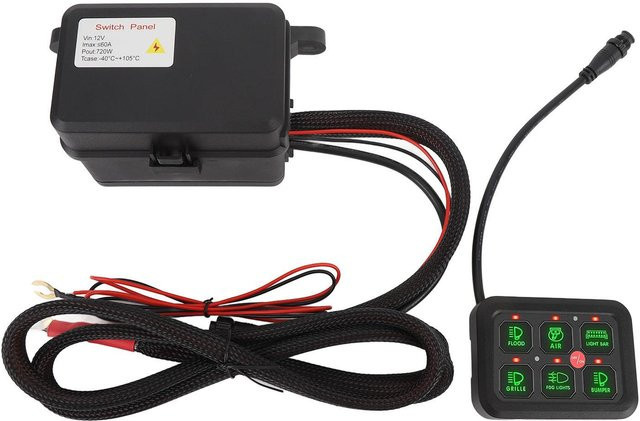Aimo 6-Wege 12V Schalterpanel mit dimmbarem Aluminiumgehäuse für LED Lichtleisten in Grün, 720W 60A Stromkreis-Steuerbox für Auto LKW Boot UTV ATV - Bild 1