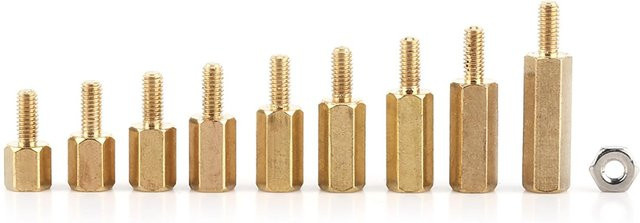 CosyHome M2.5 Messing Abstandshalter Set mit Edelstahl Sechskantmuttern in Gold, 360 Stück in Sortimentbox - Bild 1