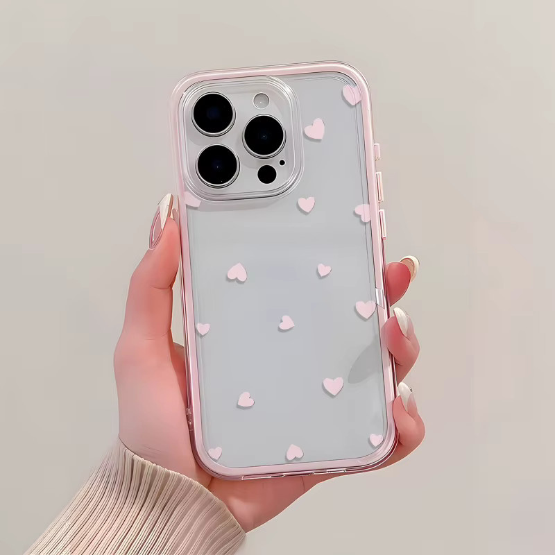 Transparente Apple iPhone Schutzhülle mit rosa Herzmuster für iPhone 17 bis iPhone 7 Plus - Bild 2