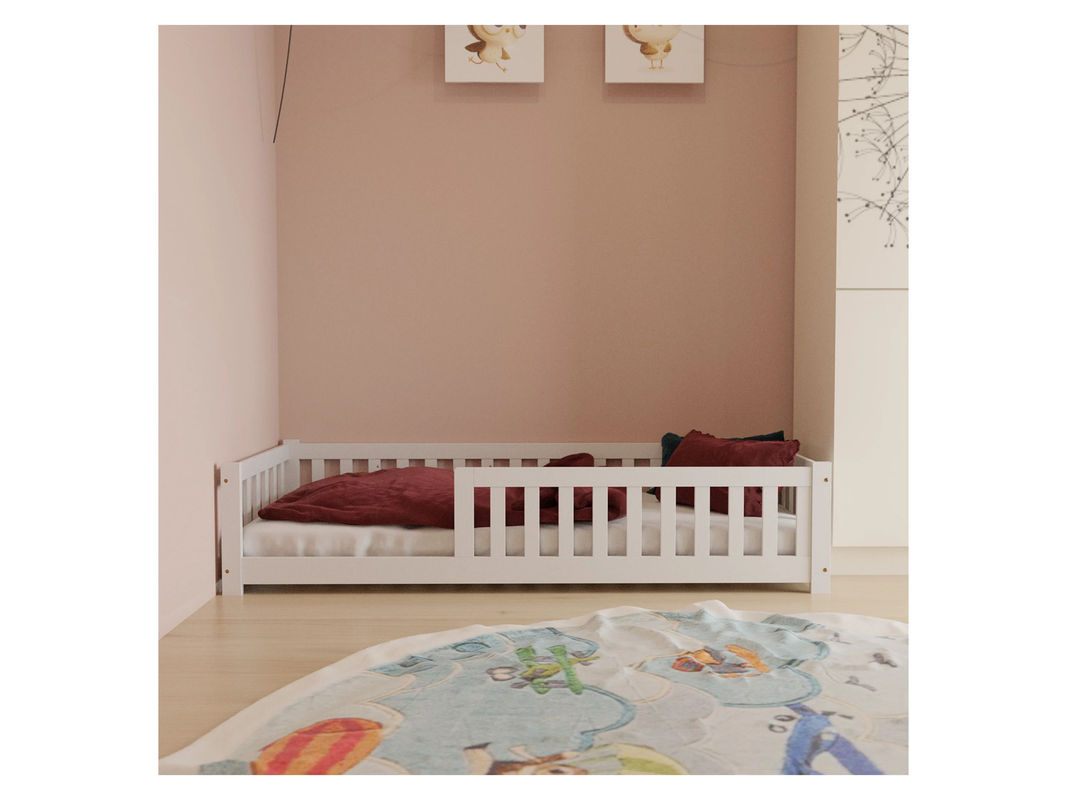 Juskys Kinderbett Naya Montessori Bodenbett aus Massivholz in Weiß, B: 120 cm, T: 200 cm - Bild 2