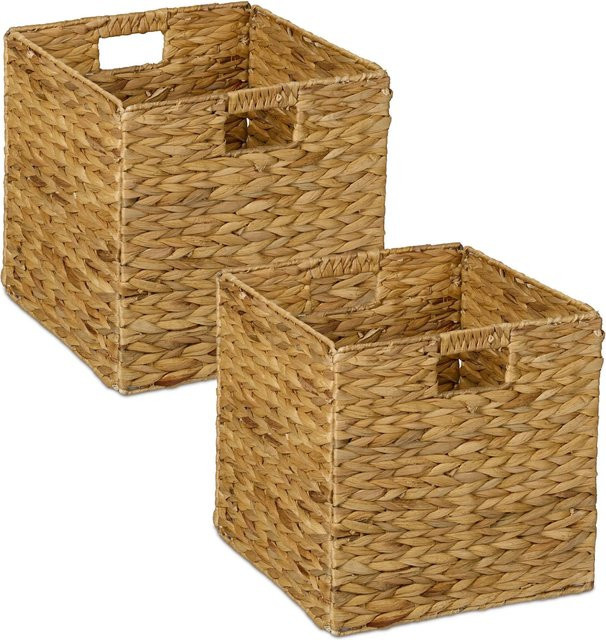 Relaxdays Aufbewahrungskorb aus Wasserhyazinthe in Natur, 2er Set, geflochten, B/T/H: 30 x 30 x 30 cm - Bild 1
