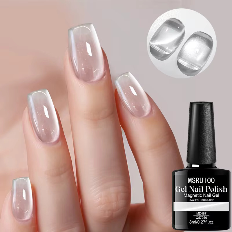 MSRUIOO Magnetgel Nagellack Weiß, 8 ml, Silber Glitter, Glänzend - Bild 3
