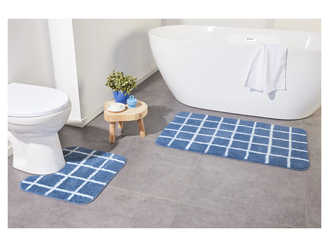 LIVARNO HOME Badezimmergarnitur 2-teilig mit Teppich und WC-Vorleger in Blau/Weiß - Bild 2