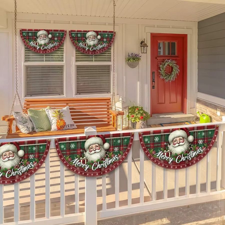 VIKAMA Weihnachts-Weihnachtsmann fächerförmiges Banner als Outdoor-Flagge für Gartenzaun und Balkon zur Weihnachts- und Neujahrsdekoration - Bild 2