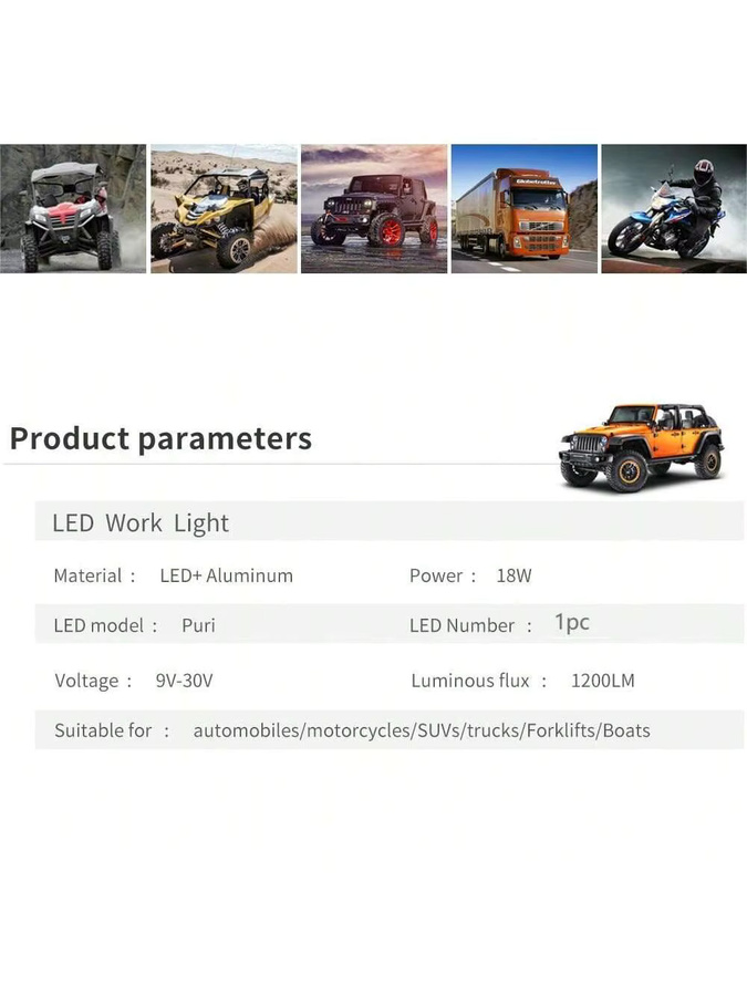 Lupuauto 2er Set LED Arbeitslicht für Auto, 18W, 6000K Cool White, IP67 wasserdicht, Offroad Flutlicht in Schwarz - Bild 5